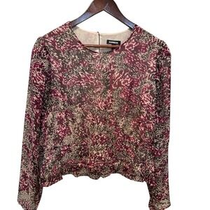 EXPRESS‎ Women's Multicolor Animal Print Peplum Blouse Long Sleeve Top XL Boho